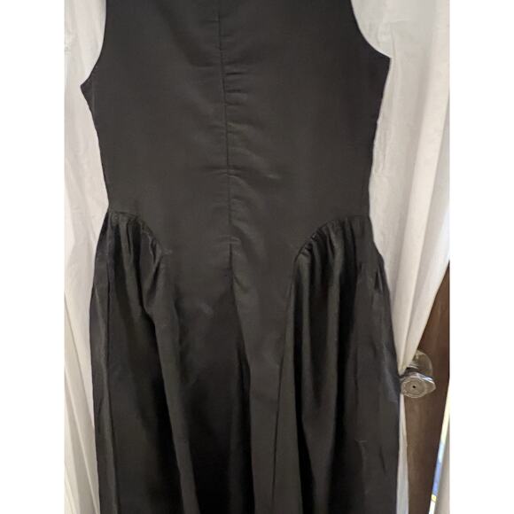 Black Linen Blend Fit And Flare Midi Dress Sz L Side Pleats Goth Retro Cottage - Picture 5 of 8
